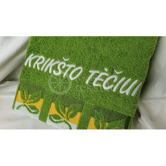 Embroidered occasional towel with leaves "Krikšto tėčiui"